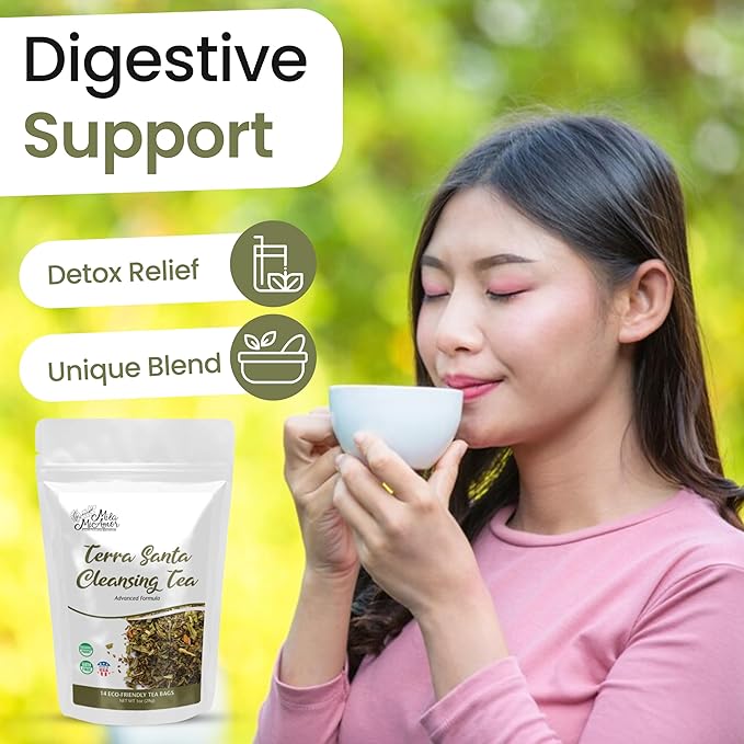 Milamiamor Terra Santa Cleansing Tea – Herbal Detox, Digestive Relief & Bloating Reduction, Proven Laxative Blend with Antioxidants for Digestive Cleanse & Natural Detox, Made in USA, 14 Tea Bags