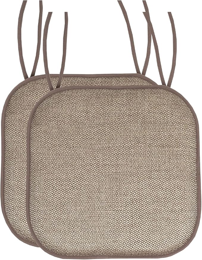 Chair Cushion Memory Foam Pads with Ties Honeycomb Pattern Slip Non Skid Rubber Back Rounded Square 16" x 16" Seat Cover