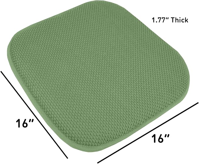 Sweet Home Collection 4 Pack Memory Foam Honeycomb Nonslip Back 16" x16" Chair/Seat Cushion Pad, Green