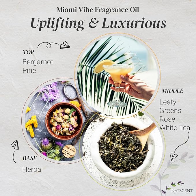 Miami Vibe Essential Oils for Diffusers for Home, Nature-derived Essential Oils, Long-Lasting & Family-Friendly Diffuser Oils Scents, IFRA Certified, Cold Air & Ultrasonic - 16 oz