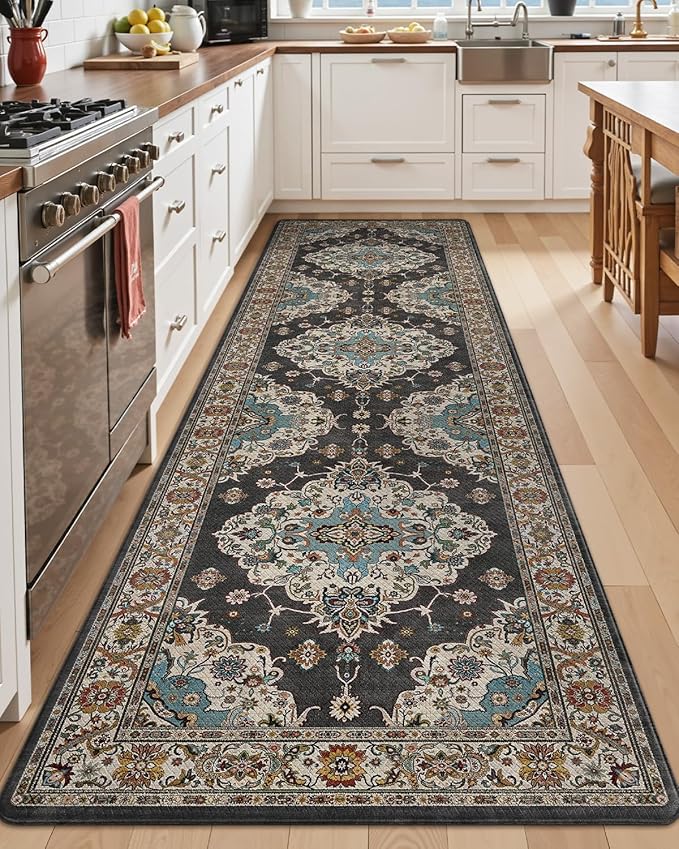 LUMI Kitchen Mat Anti Fatigue Cushioned, Memory Foam Padded Standing Rug Waterproof, Non Slip Comfort Floor Runner for Home, Sink, Laundry, Office, 24"x87", Black