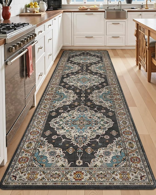 LUMI Kitchen Mat Anti Fatigue Cushioned, Memory Foam Padded Standing Rug Waterproof, Non Slip Comfort Floor Runner for Home, Sink, Laundry, Office, 24"x87", Black