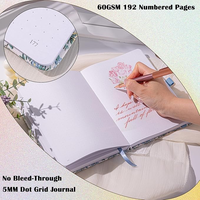 TIEFOSSI Dotted Journal Notebook for Women, A5 Dotted Grid Notebook for Writing, 190 Pages Thick Paper, Travel Daily Journal, for Work Home School, Note Taking, Business, 8.4 X 5.8 In