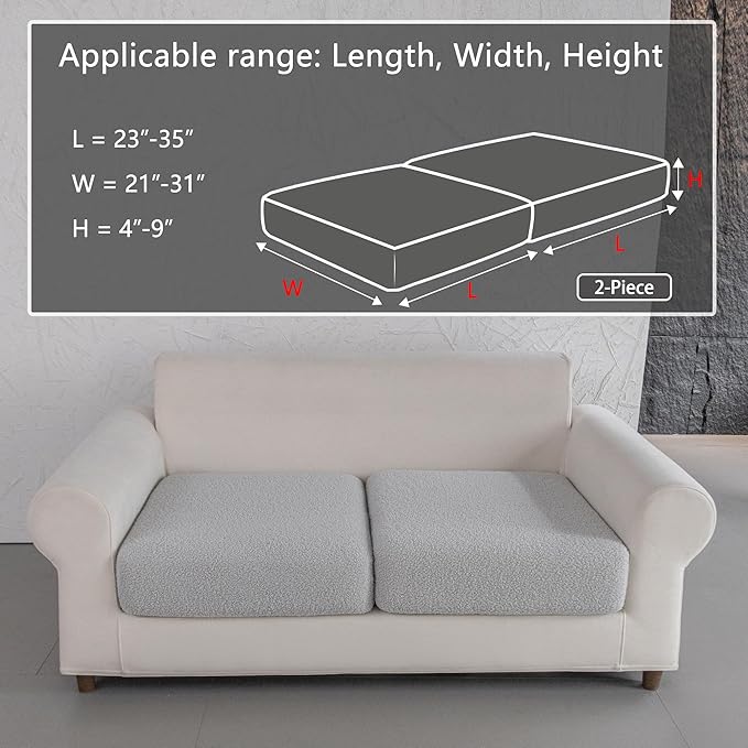 Couch Cushion Covers for Sectional Sofa, Stretch Soft Sofa Slipcovers Washable Wear-Resistant Universal Furniture Protector for Living Room(2 Seaters Covers, Light Gray)