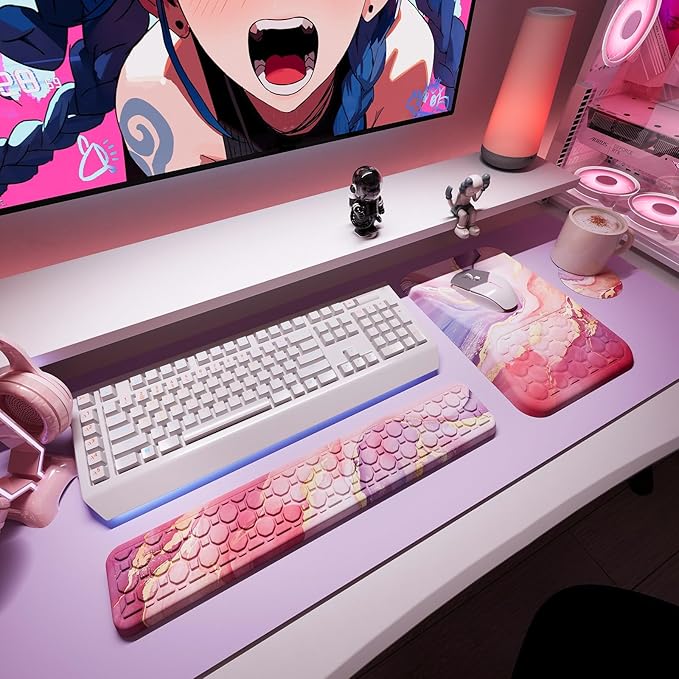 Ospelelf Ergonomic Mouse Pad and Keyboard Wrist Rest Support, Wrist Rest for Computer Keyboard, Office, Gaming, Pink