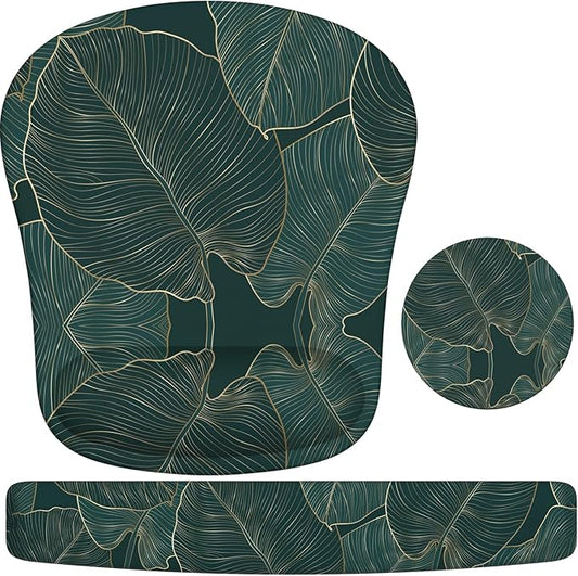 HAOCOO Ergonomic Mouse Pad with Wrist Rest, Wrist Rest for Computer Keyboard, Non-Slip Base Mouse and Keyboard pad for Office, Easy Typing & Pain Relief,Green Leaves