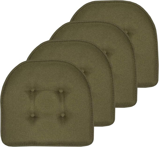 Sweet Home Collection Chair Cushion Memory Foam Pads Tufted Slip Non Skid Rubber Back U-Shaped 17" x 16" Seat Cover, 4 Count (Pack of 1), Army Green