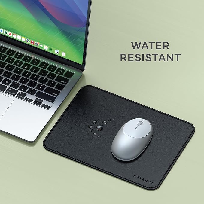 Satechi Vegan-Leather Mouse Pad, Ergonomic, Reversible, Scratch and Water Resistant, Easy to Clean, for Office and Home, 9.8" x 7.5" x 0.14" - Black
