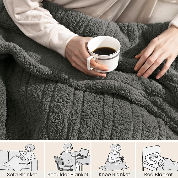 Electric Heated Blanket Queen 84x90 inches, Fast Heating w/ 10 Heat Settings & 2/4/8/10H Auto Timer, Double-Sided Sherpa, Ultra Soft & Cozy for Couch, Bed, Office, Machine Washable，Grey