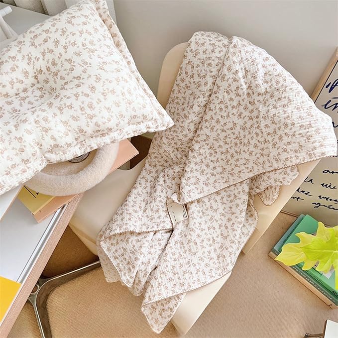 BuLuTu 4 Layer Toddler Blanket 100% Cotton Muslin Bed Blankets for kids,Girls,Boys, Designed with Cute Camellia Flowers Lightweight Thermal Baby Blanket, Super Soft and Warm Crib Blanket, 47x51’’