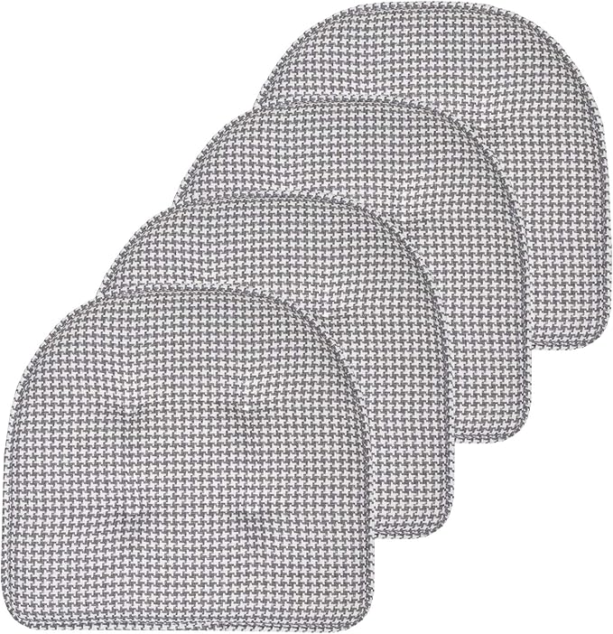 Sweet Home Collection Chair Cushion Memory Foam Pads Tufted Slip Non Skid Rubber Back U-Shaped 17" x 16" Seat Cover, 4 Count (Pack of 1), Houndsooth Gray