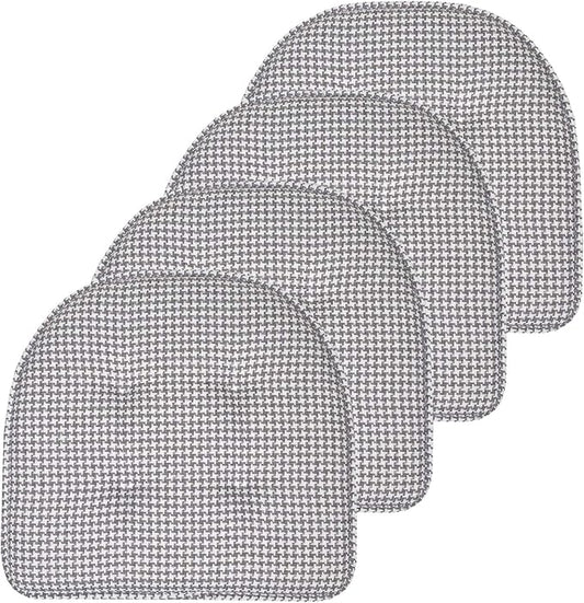 Sweet Home Collection Chair Cushion Memory Foam Pads Tufted Slip Non Skid Rubber Back U-Shaped 17" x 16" Seat Cover, 4 Count (Pack of 1), Houndsooth Gray