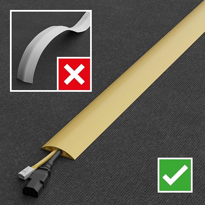 D-Line 6ft Floor Cord Cover, Floor Cable Protector, Extension Cord Cover, Protect Wires & Prevent Cable Trips, Cable Management Solution - Cord Cavity = 0.63" (W) x 0.31" (H) - Safety Yellow