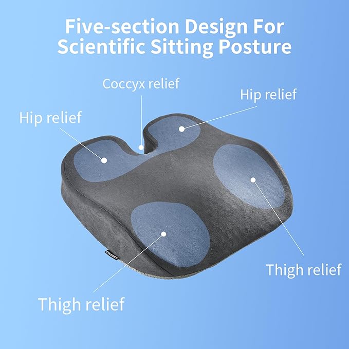 Seat Cushion for Office Chair, Gel & Memory Foam Chair Cushion, Sciatica & Coccyx Pain Relief Cushion for Long Sitting Office Workers, Car Drivers