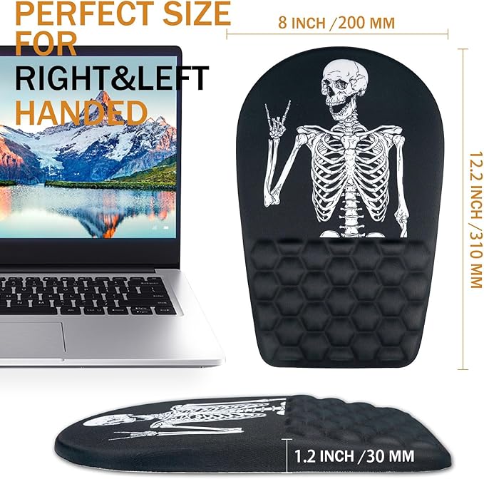 Ergonomic Mouse Pad Wrist Support,Upgrade Mousepad with Massage Design,Non-Slip PU Base Desktop Mouse Pads for Pain Relief, Computer, Office & Home,12 x 8 in（F-Black Human Skeleton）