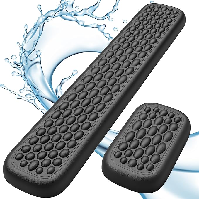 Lekvey Ergonomic Keyboard Wrist Rest - Memory Foam with Massage Points & Waterproof PU Leather Wrist Pad, Carpal Tunnel Support for Office Computer/Gaming, Typing Pain Relief, Easy-Clean（Black）