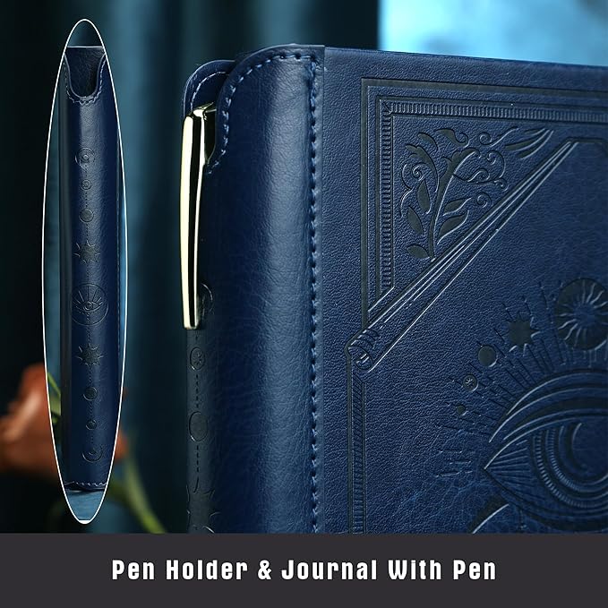 TIEFOSSI Lined Journal Notebook for Women Men, Leather Journal with Pen, A5 Evil Eye Hardcover Notebook for Work, Journaling, Travel & School, 100 GSM Thick Paper, 320 Numbered Pages, 6.2 x 8.3 in