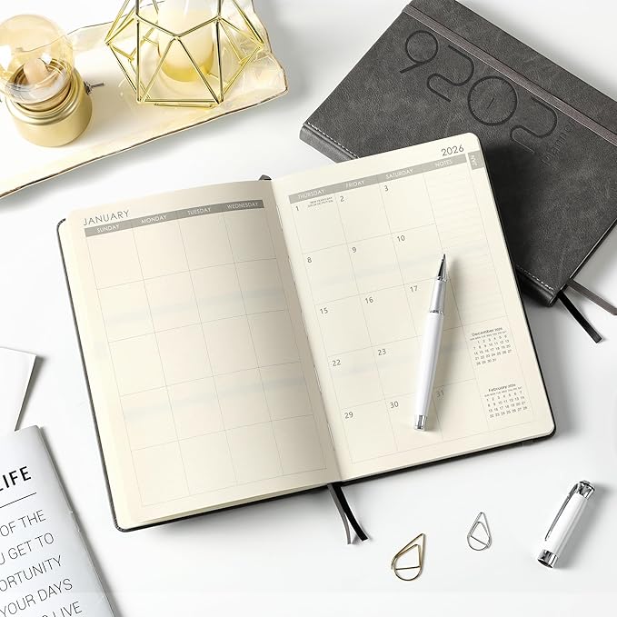 Planner 2026 - Weekly & Monthly 2026 Planner with Pen Loop, Jan 2026 - Dec 2026, to Achieve Your Goals & Improve Productivity, Thick Paper, 40 Note Pages, Inner Pocket, 5.75" x 8.25" - Grey