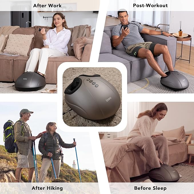 Breo Foot Massager with Heat, Deep Tissue Kneading, Shiatsu Massage Machine for Relax, Relieve Foot Pain, Plantar Fasciitis, Fits Feet Up to Men Size 12, Mother's Day Gift