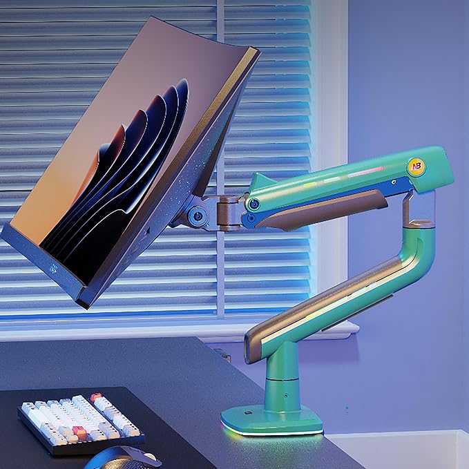 NB Gaming Monitor Arm or for 32 to 60 Inches Screen, Load up to 20 kg, VESA 75/100, RGB-Light, Heavy Duty, Multi Angle Adjustable, Premium Aluminum, Green