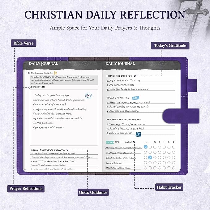 Ospelelf Purple Faux Leather Daily Prayer Journal for Women - Gratitude Journal Bible Study Guided Notebook Planner, Gifts for Christian, Undated 3 Month