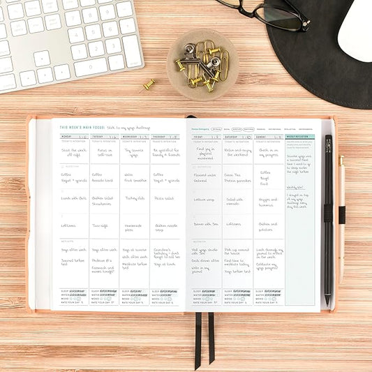 AT-A-GLANCE Foundation Wellness Planner, Undated Weekly & Monthly Tracker, Self-Care Journal for Mental and Physical Health, Hardcover, 5-3/4" x 8-1/4", Peach (FDH-200)