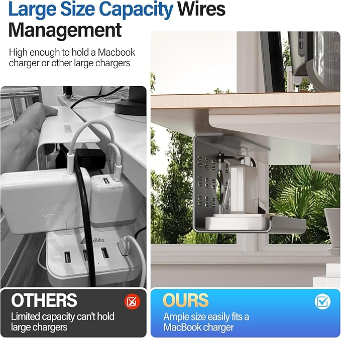 2 Pack Cable Management Under Desk Black, Cinati 32" Large Cable Management Tray, Under Desk Alloy Steel Wire Organizers, Cord Hider Tray for Office and Home - Tape or Screw Installation