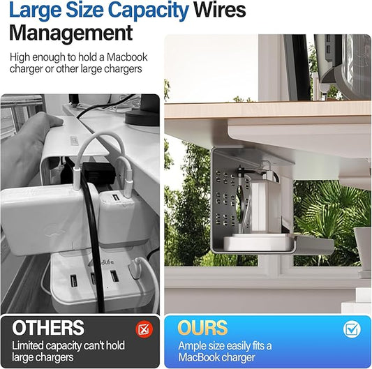 2 Pack Cable Management Under Desk Black, Cinati 32" Large Cable Management Tray, Under Desk Alloy Steel Wire Organizers, Cord Hider Tray for Office and Home - Tape or Screw Installation