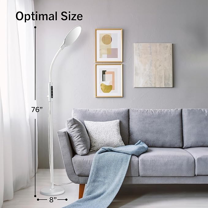 PRIMETEK Happy Light 10000 Lux Mood Lamp, Dual Control Remote,Touch Screen Sad Lamp, Adjustable LED Floor Lamp, UV-Free Sun Light, 5 Color Temperatures 10 Brightness Levels Happy Lights (White)