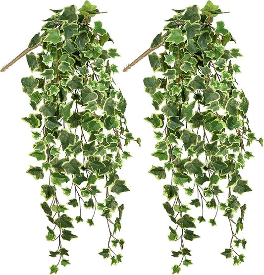 Hollyone 2pcs Artificial Hanging Plants 35.4" Fake Ivy Vine Faux Ivy Leaves Fire and UV Resistant Hanging Plant Wall Greenery for House Room Patio Indoor Outdoor Home Shelf Office Wedding Decor