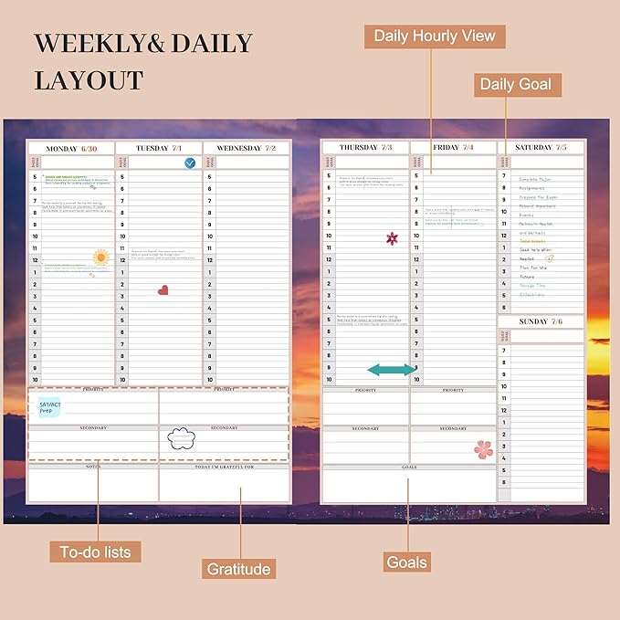 CAGIE Planner 2025-2026 for Women Daily Weekly and Monthly Planners July 2025-2026 Calendar Large Hourly 25-26 Yearly Academic Agenda with Stickers Hardcover, 8.5 x 11