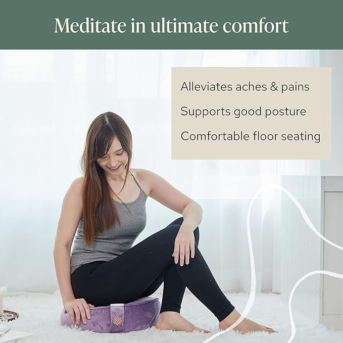 Mindful Modern Velvet Meditation Cushion | Luxe Zafu Yoga Floor Pillow Seat | Posture Support | Buckwheat Hull Filled | Large Round Cushion with Removable Washable Cover + Carry Handle