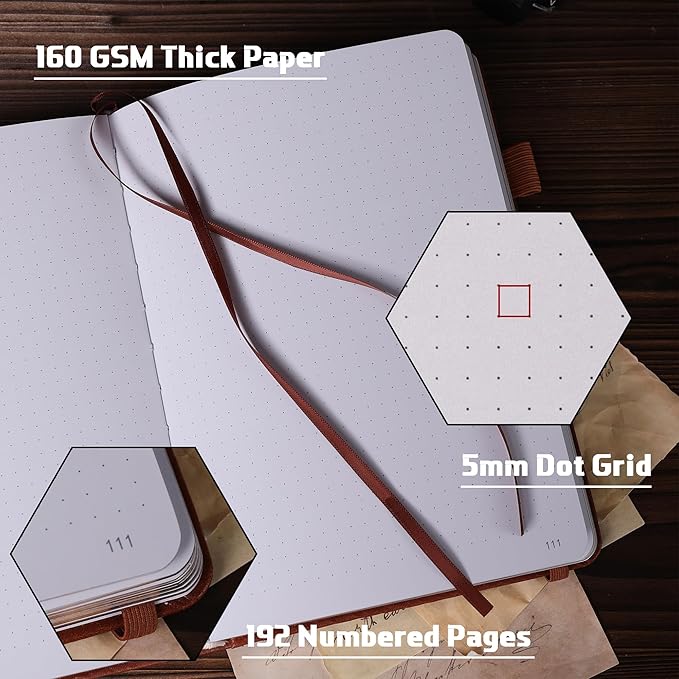 TIEFOSSI Bullet Dotted Journal Notebook, 160gsm 256 Numbered Thick Paper, A5 Hardcover Dotted Grid Diary for Women Men Work Writing, Bullet Dot Journaling, Drawing, 5.8 x 8.3 in