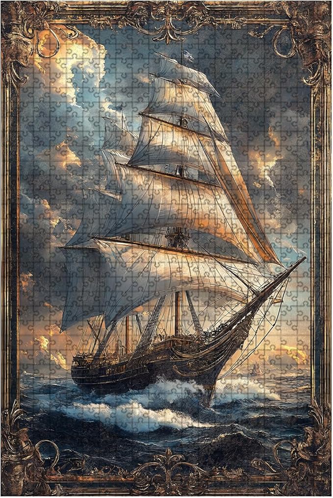 500 Piece Wooden Nautical Ship Jigsaw Puzzle Seniors Adults Dementia Therapy Tool Gentle Cognitive Exercise Stress Relief Memory Boosting Quiet Play for Elderly Care & Home 20.4x15 Inch