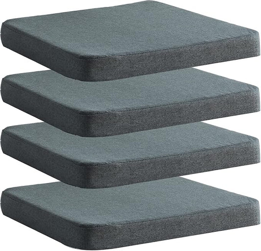 Chair Cushion for Dining Chairs with Ties 4 Pack Non Slip Memory Foam Kitchen Room Chair Pads for Outdoor Patio Furniture 17x16 Inch, Gray