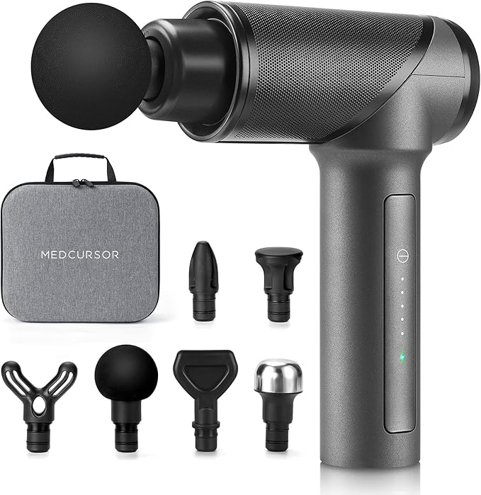 Medcursor Massage Gun, High Intensity Brushless Motor, Handheld Percussion Deep Tissue Massager with 6 Massage Heads for Sore Muscle and Stiffness, Gifts for Father/Dad (Gray)