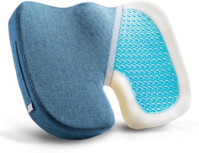 Gel Memory Foam Seat Cushion for Long Sitting, Cooling Breathable Enhanced - Back, Sciatica, Coccyx, Tailbone Pain Relief - for Office Chairs, Car Seat, Wheelchair Sitting (Blue)