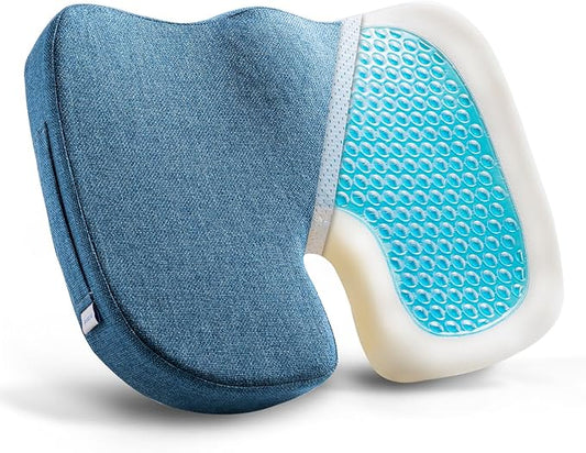 Gel Memory Foam Seat Cushion for Long Sitting, Cooling Breathable Enhanced - Back, Sciatica, Coccyx, Tailbone Pain Relief - for Office Chairs, Car Seat, Wheelchair Sitting (Blue)