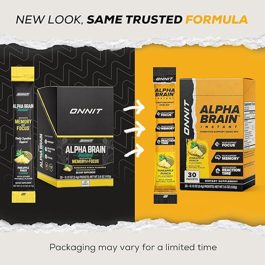 ONNIT Alpha Brain Instant - Pineapple Punch Flavor - Nootropic Brain Booster Memory Supplement - Brain Support for Focus, Energy & Clarity - Alpha GPC Choline, Cats Claw, L-Theanine, Bacopa - 30ct