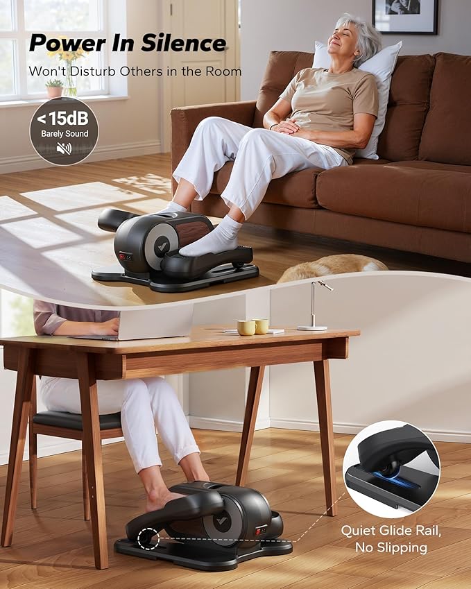 MERACH Under Desk Elliptical Machine, Ellipse Leg Exerciser as Seen on TV for Seniors with Remote Control & 12-Speeds, Quiet Portable Electric Seated Pedal Exerciser Machine for Home Office