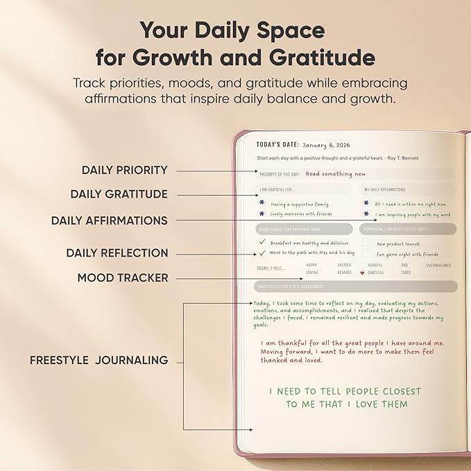 Best Daily Journal for Men & Women for Mindfulness, Productivity, Happiness & Self Care | Gratitude Journal, Affirmation Journal, Positivity Journal, Manifestation Journal, Self-Care Journal, Habit Tracker & Daily Journal with Prompts (Pink)