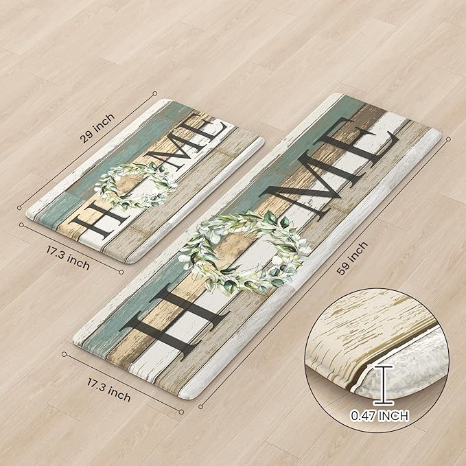 KIMODE Anti Fatigue Kitchen Mats, Farmhouse Kitchen Rugs Sets of 2,Non Slip Waterproof Kitchen Floor Mats,Ergonomic Cushioned Comfort Standing Mat for Home,Laundry,Office,Sink,Desk