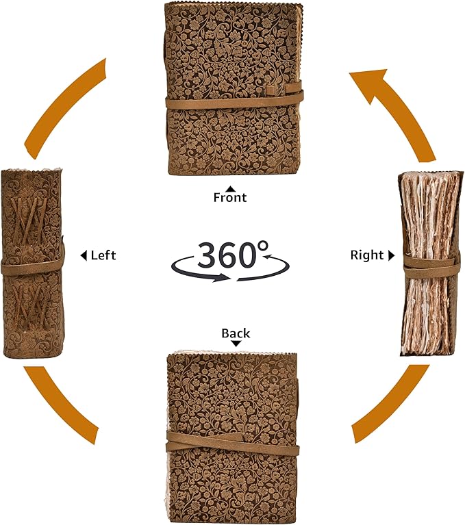 LEATHER VILLAGE Leather Bound Floral Embossed Journal for Women & Men - 200 Pages, 6”X4”(A6), Cappuccino - Book of Shadows, Vintage Blank Paper Travel Diary, Notebook for Writing, Drawing, Sketchbook