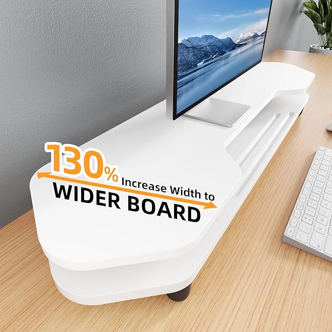 2 Tier Dual Monitor Stand Riser,Wider Board Computer Monitor Stand for 2 Monitors,Slot For Phone/Tablet Office Desktop Organizer for Laptop,PC,Computer,Printer,White