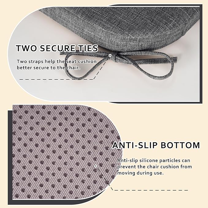 ELFJOY Chair Cushions for Dining Chairs Non Slip Chair Pads Set of 4 Seat Cushions with Ties Indoor 16.7" x 16" Darkgrey