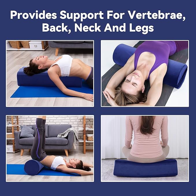 MABOZOO Yoga Bolster Set, Velvet Cover High Density Foam Pillows for Restorative Yoga and Meditation, Rectangular and Cylinder Bolster Pillow Meditation Cushion Pillow For Women Leg