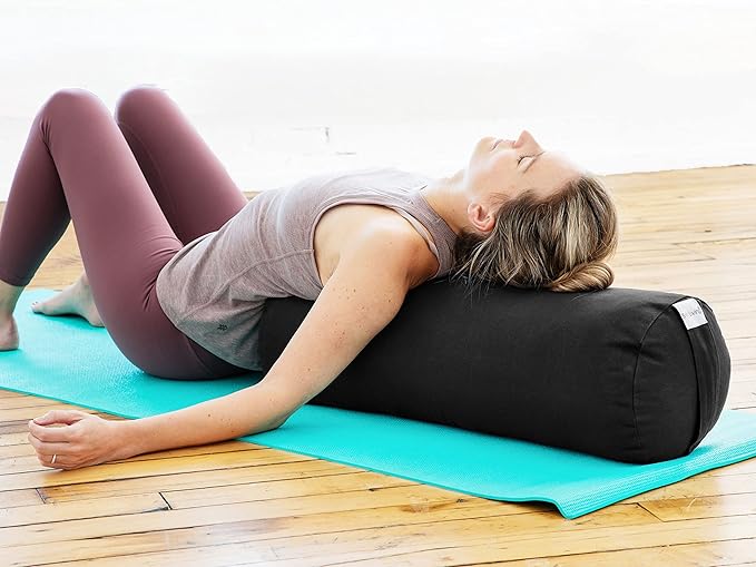 Sol Living Yoga Bolster Pillow for Restorative Meditation - 100% Cotton Cylindrical Cushion with Washable Cover for Balance Support in Asana Poses