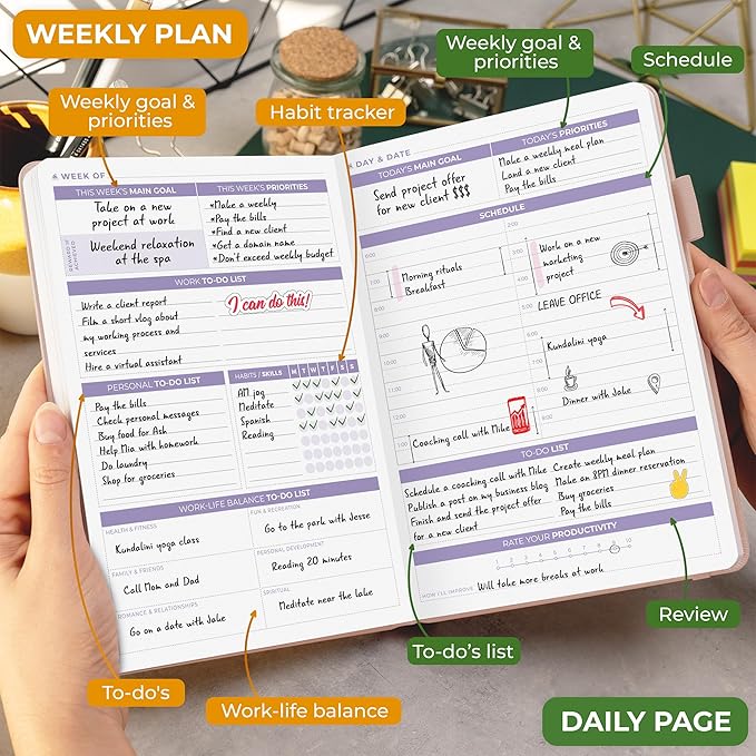 Clever Fox Daily Planner 2nd Edition – Undated Time Block Task Organizer with Hourly Schedule & to-do List – A5, 6 Months (Rose Gold)