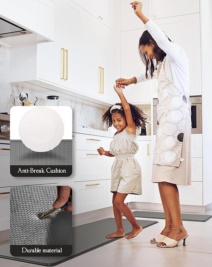 Anti-Fatigue Kitchen Mat Set – 2-Piece Memory Foam Cushioned Mats for Standing – Gray, 18×30 & 18×60, 0.4 in Thick, Waterproof, Non-Slip – Homergy