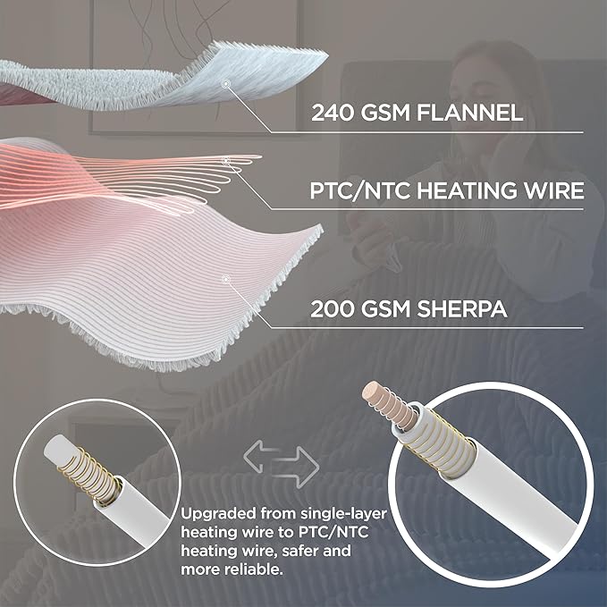 Bedsure GentleSoft Electric Blanket King Size - Soft Ribbed Flannel Heated Blanket with Dual Control, Heating with 10 Heat Settings & 10 Time Settings, 8 hrs Timer Auto Shut Off (90x100 inches, Brown)